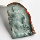 糯冰种晴水褐黄翡缅甸翡翠A货大展宏图挂件