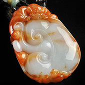 糯冰种红黄翡缅甸翡翠A货蝙蝠如意挂件