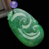 糯冰种翠色缅甸翡翠A货如意挂件