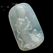 冰种略飘花缅甸翡翠A货观音挂件