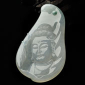 冰种略飘花缅甸翡翠A货观音头挂件