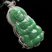 糯冰种豆色缅甸翡翠A货镶白金观音胸坠（真钻）