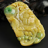 糯冰种黄加绿缅甸翡翠A货花开富贵挂件