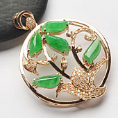 冰种翠色缅甸翡翠A货镶玫瑰金胸坠（真钻）