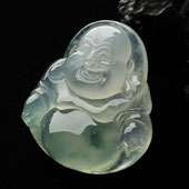冰种飘花缅甸翡翠A货玉佛挂件