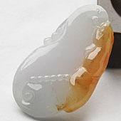 糯冰种褐黄翡缅甸翡翠A货如意寿挂件