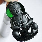 冰种墨翠缅甸翡翠A货观音挂件