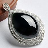 冰玻种墨翠缅甸翡翠A货银镀金水滴胸坠（水钻）