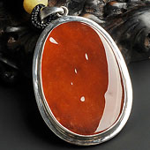 糯冰种红黄翡缅甸翡翠A货镶银胸坠