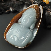 糯冰种褐黄翡晴水缅甸翡翠A货释迦牟尼头挂件