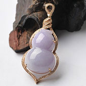 糯冰种紫罗兰缅甸翡翠A货镶玫瑰金葫芦胸坠（真钻）