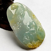 冰种晴水略带黄翡缅甸翡翠A货花开富贵挂件