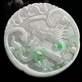 糯冰种飘翠缅甸翡翠A货龙牌挂件