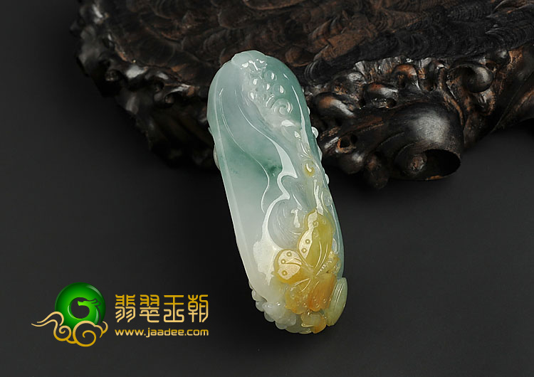 糯冰种晴水黄翡缅甸翡翠A货蝶恋花挂件