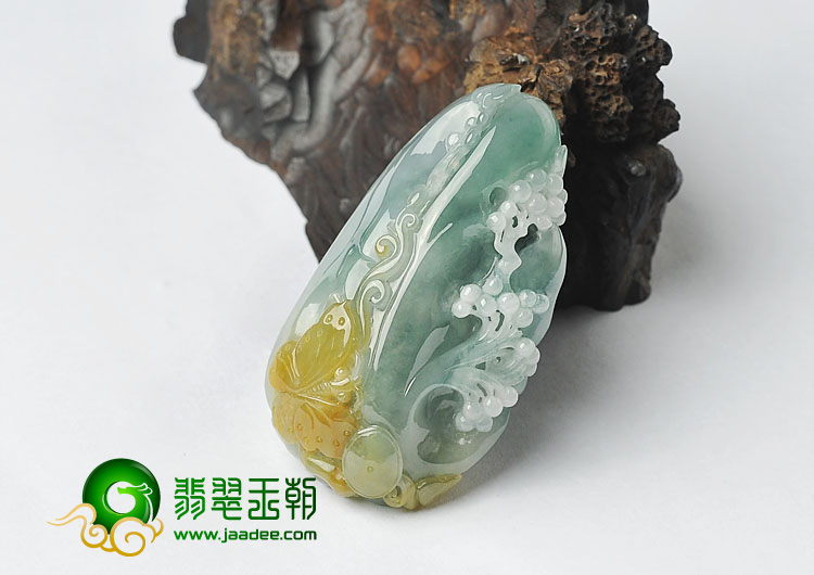 糯冰种晴水黄翡缅甸翡翠A货蝶恋花挂件
