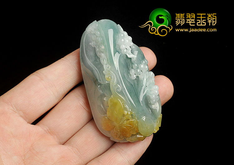 糯冰种晴水黄翡缅甸翡翠A货蝶恋花挂件