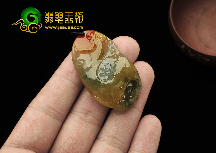 冰种三彩缅甸翡翠A货福如意挂件