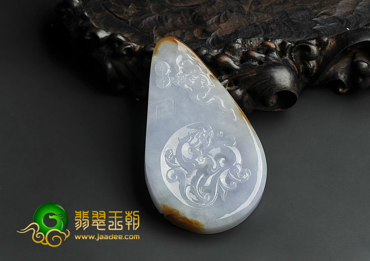(超值推荐)糯冰种紫罗兰褐黄翡缅甸翡翠A货龙凤牌挂件