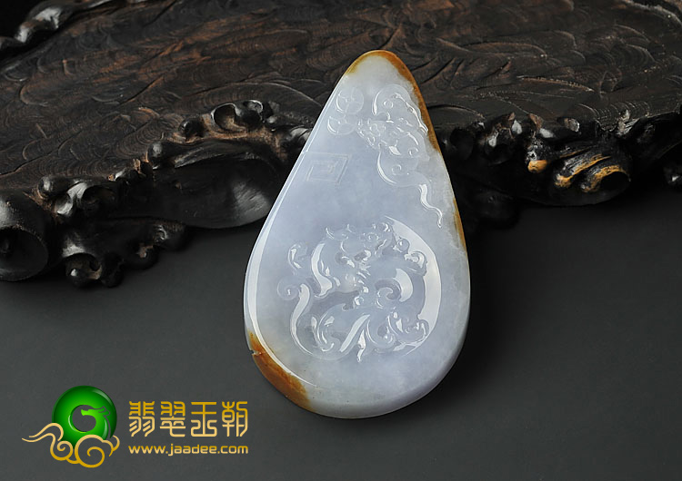 (超值推荐)糯冰种紫罗兰褐黄翡缅甸翡翠A货龙凤牌挂件