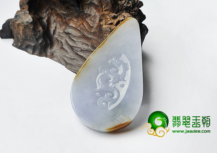 (超值推荐)糯冰种紫罗兰褐黄翡缅甸翡翠A货龙凤牌挂件