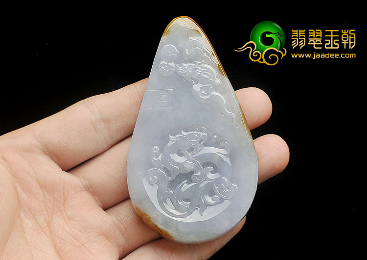 (超值推荐)糯冰种紫罗兰褐黄翡缅甸翡翠A货龙凤牌挂件