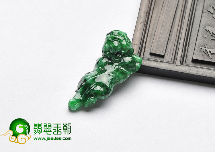 细糯种癣加绿缅甸翡翠A货貔貅挂件