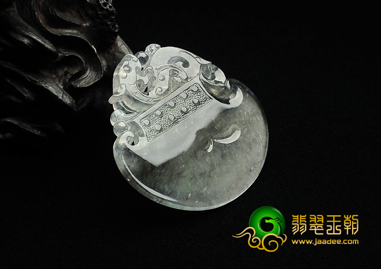 冰玻种水墨色缅甸翡翠A货府中有龙挂件