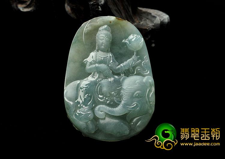 冰种晴水黄翡缅甸翡翠A货普贤菩萨挂件