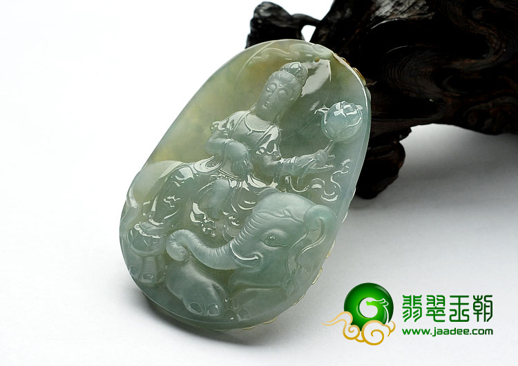 冰种晴水黄翡缅甸翡翠A货普贤菩萨挂件