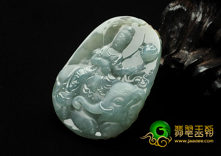 冰种晴水黄翡缅甸翡翠A货普贤菩萨挂件