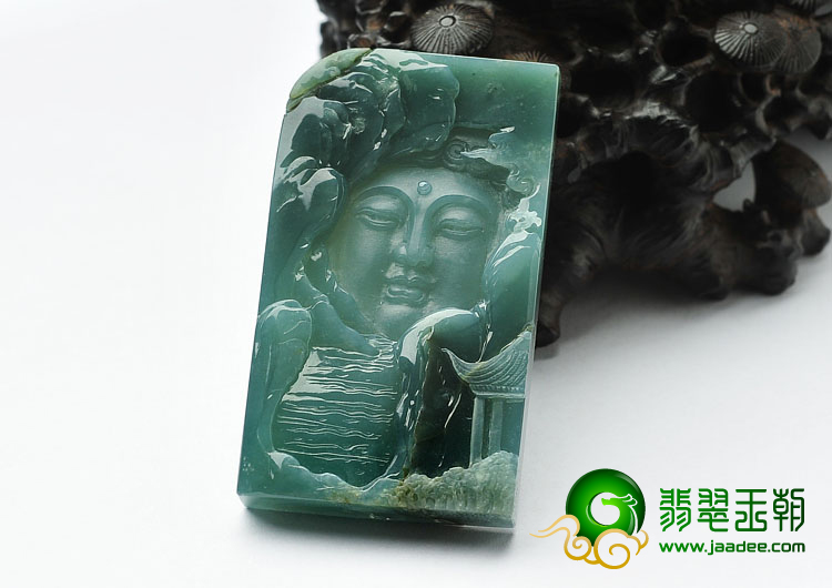 (超值推荐)糯冰种蓝水缅甸翡翠A货佛佑家园挂件