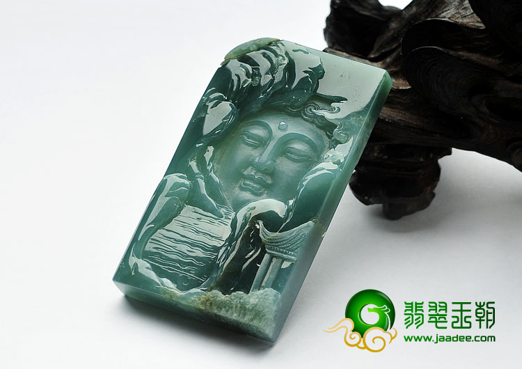 (超值推荐)糯冰种蓝水缅甸翡翠A货佛佑家园挂件