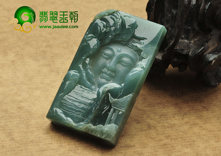 (超值推荐)糯冰种蓝水缅甸翡翠A货佛佑家园挂件