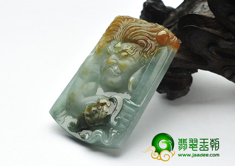 糯冰种晴水褐黄翡缅甸翡翠A货罗汉头挂件