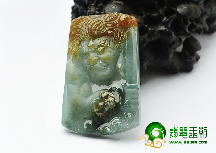 糯冰种晴水褐黄翡缅甸翡翠A货罗汉头挂件