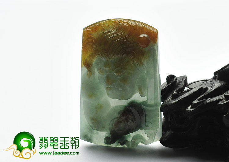 糯冰种晴水褐黄翡缅甸翡翠A货罗汉头挂件