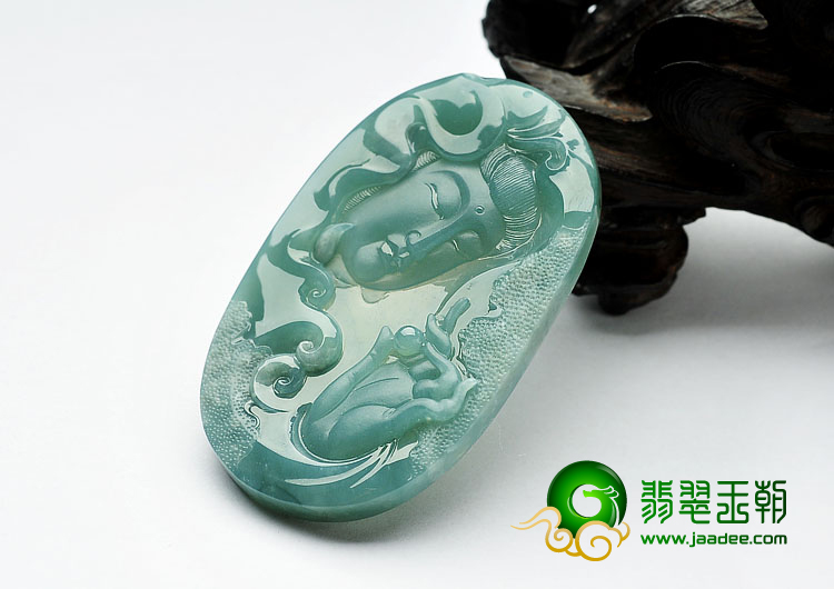 冰种蓝水缅甸翡翠A货观音头挂件