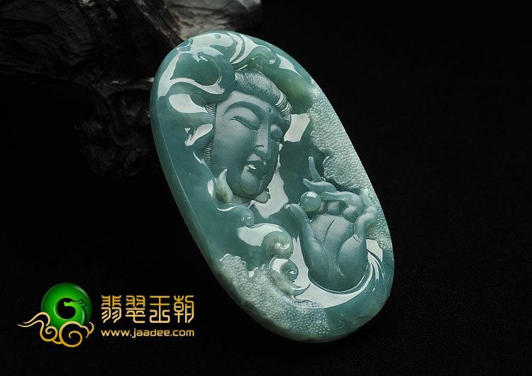 冰种蓝水缅甸翡翠A货观音头挂件