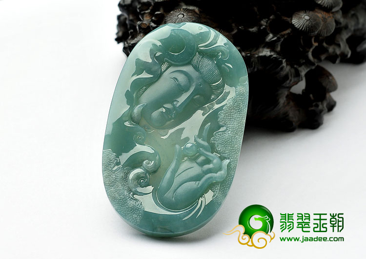 冰种蓝水缅甸翡翠A货观音头挂件