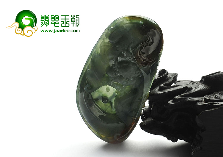 糯冰种晴水褐黄翡缅甸翡翠A货蝙蝠龙挂件