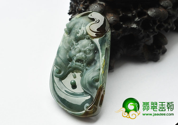 糯冰种晴水褐黄翡缅甸翡翠A货蝙蝠龙挂件