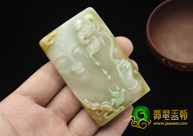 糯冰种黄加绿缅甸翡翠A货佛头挂件