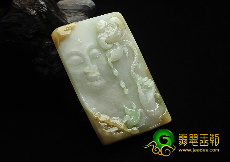 糯冰种黄加绿缅甸翡翠A货佛头挂件