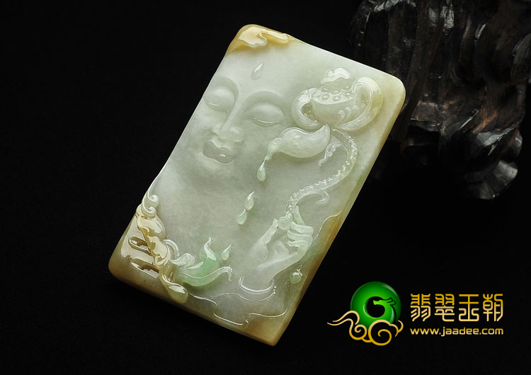 糯冰种黄加绿缅甸翡翠A货佛头挂件