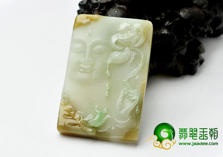 糯冰种黄加绿缅甸翡翠A货佛头挂件