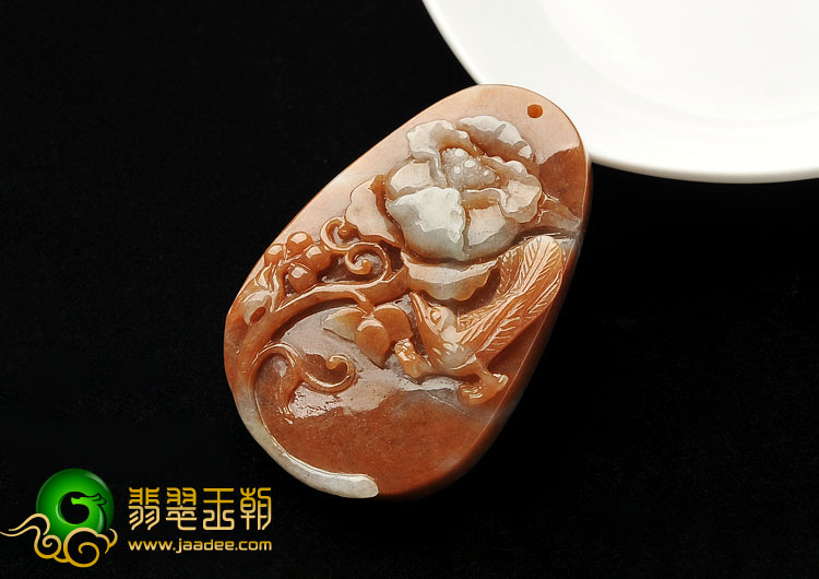 糯冰种红黄翡缅甸翡翠A货鸟语花香挂件