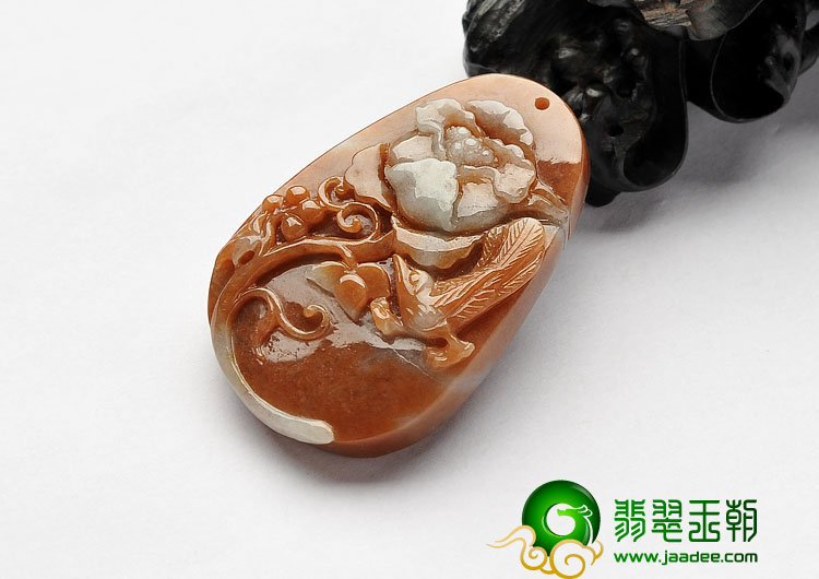 糯冰种红黄翡缅甸翡翠A货鸟语花香挂件