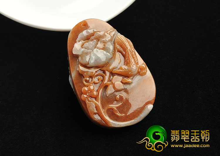 糯冰种红黄翡缅甸翡翠A货鸟语花香挂件