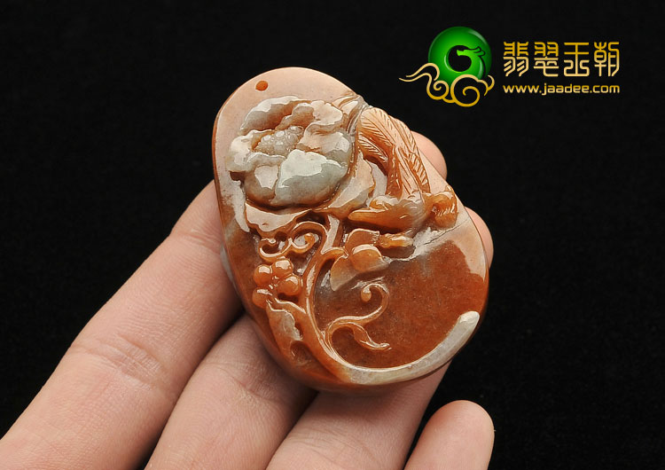 糯冰种红黄翡缅甸翡翠A货鸟语花香挂件