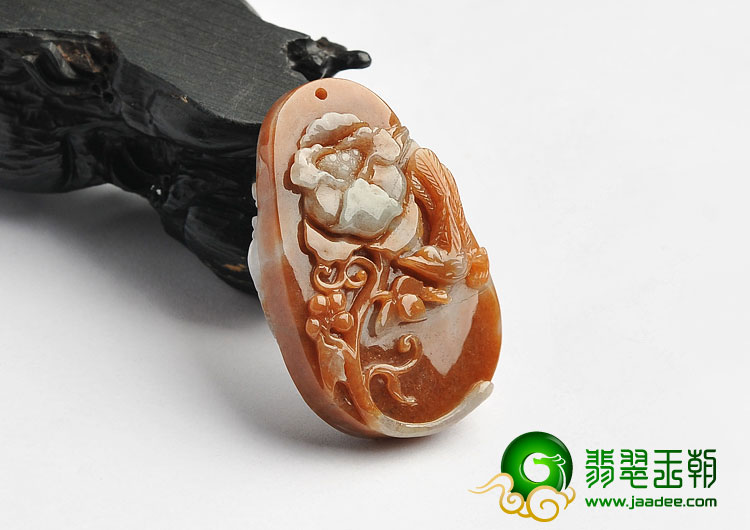 糯冰种红黄翡缅甸翡翠A货鸟语花香挂件